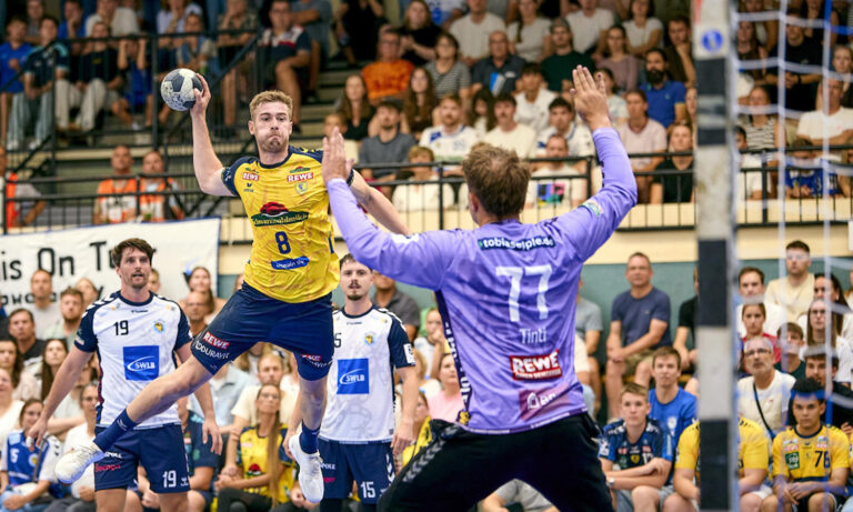 Spielszene zwischen dem SV Salamander Kornwestheim und den Rhein-Neckar Löwen am 23. August 2026 in der Sporthalle Ost